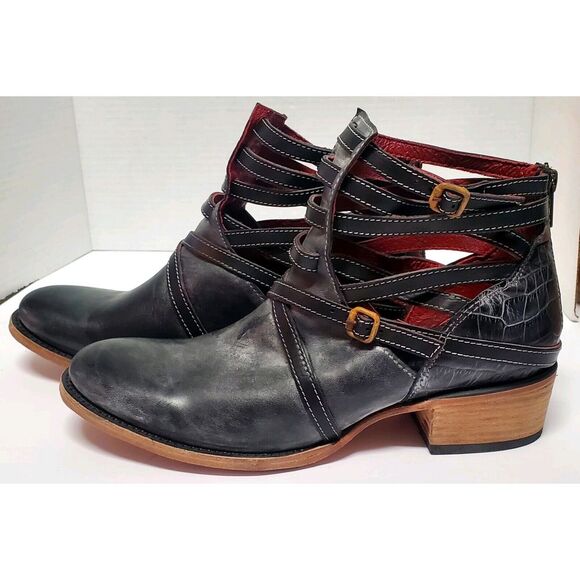 Freebird Boots Booties by Steven 10 Style Stair Black Distressed Leather 98885 - Picture 7 of 15